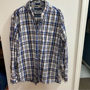 Mens Tommy‎ Hilfiger XL Blue/Brown/White Plaid Shirt